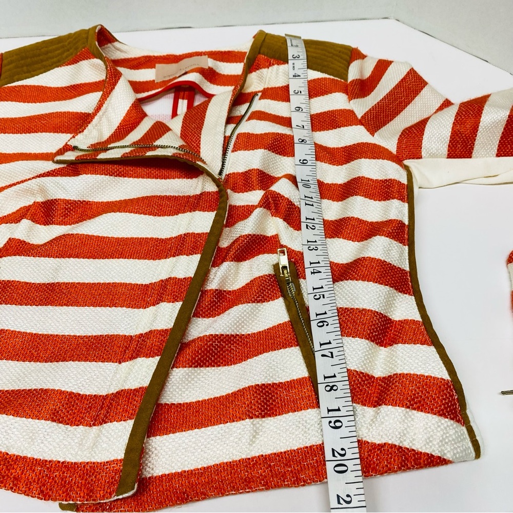 Gibson Latimer Striped Jacket Moto Jacket Orange/Coral Beige Medium Zip Front - Picture 9 of 16